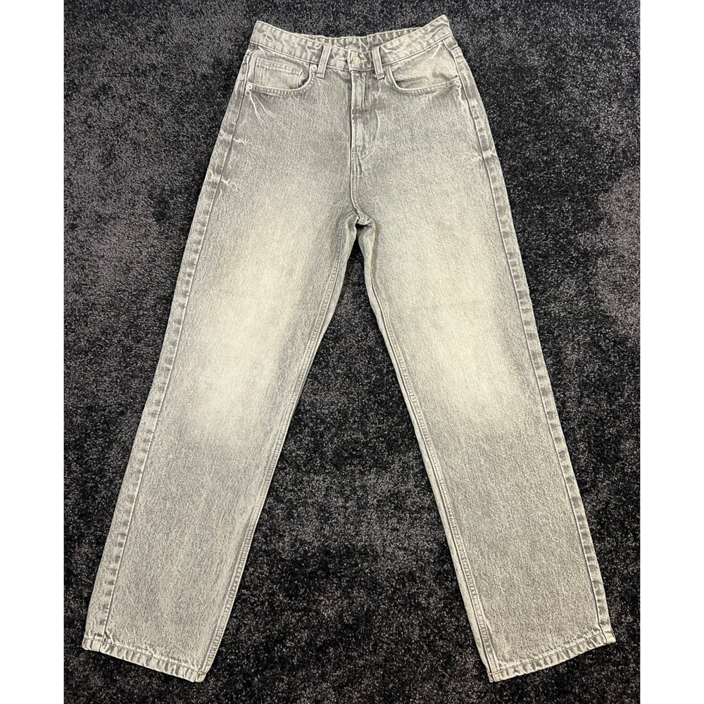 & Denim H&M 90s Straight Leg Ultra High Waist Jeans Size‎ 6 Gray Denim Acid Wash
